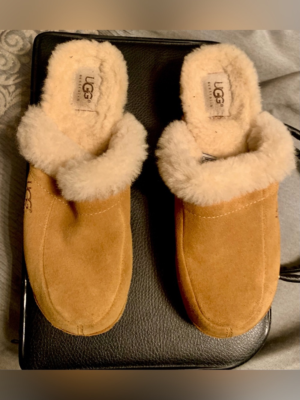 UGG Chestnut Suede Plush Shearling Clog Slippers